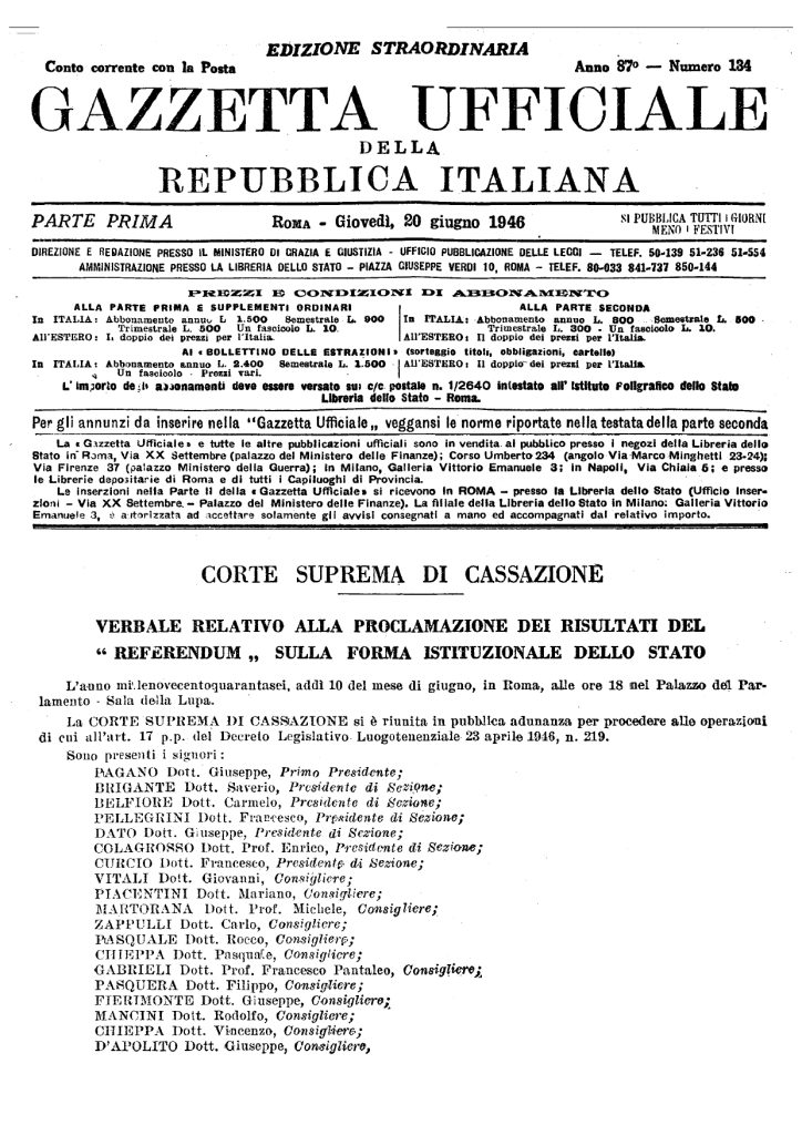 Gazzetta Ufficiale della Repubblica Italiana Anno 87° n° 134 del 20 giugno 1946 del page