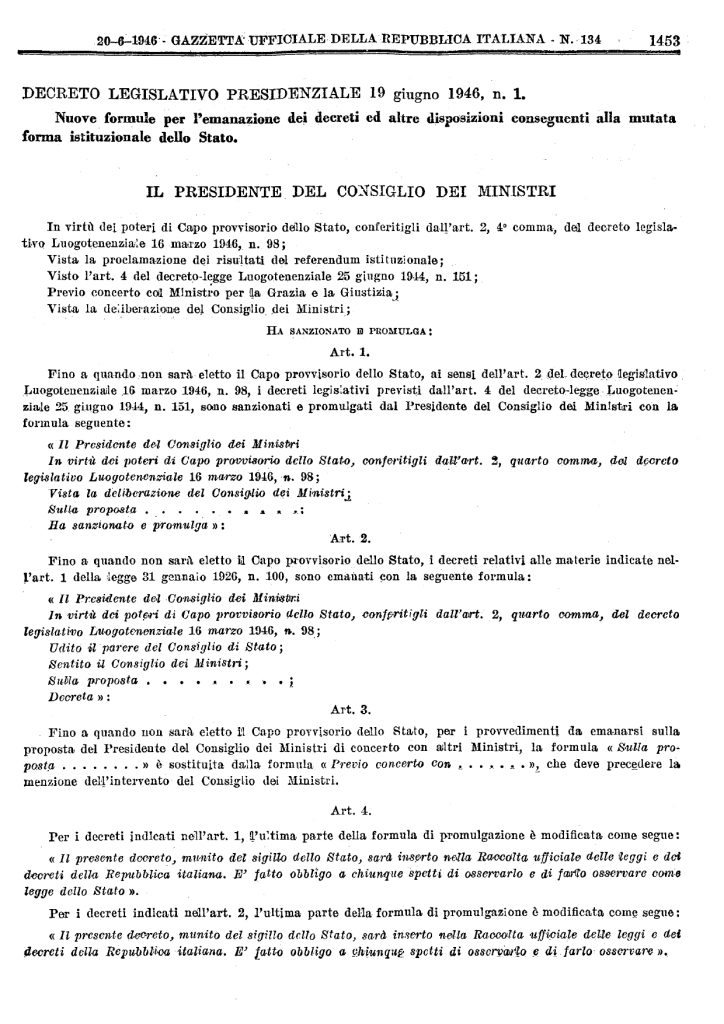 Gazzetta Ufficiale della Repubblica Italiana Anno 87° n° 134 del 20 giugno 1946 del page