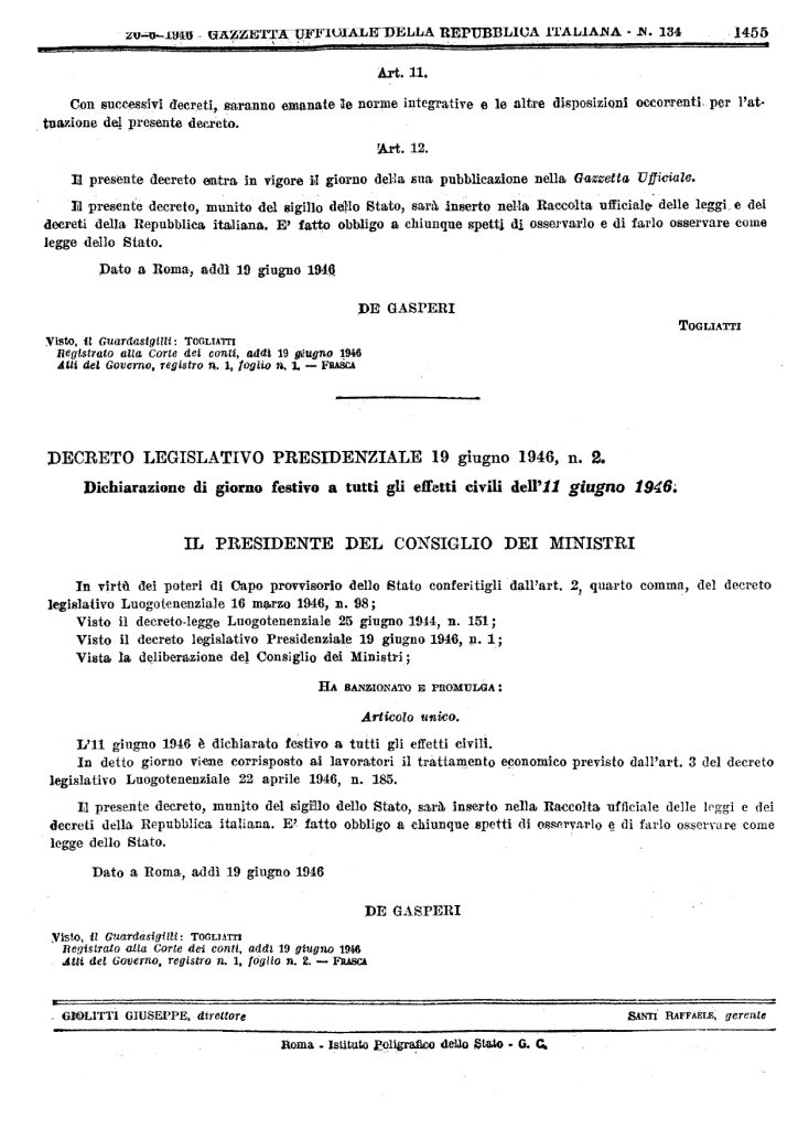 Gazzetta Ufficiale della Repubblica Italiana Anno 87° n° 134 del 20 giugno 1946 del page